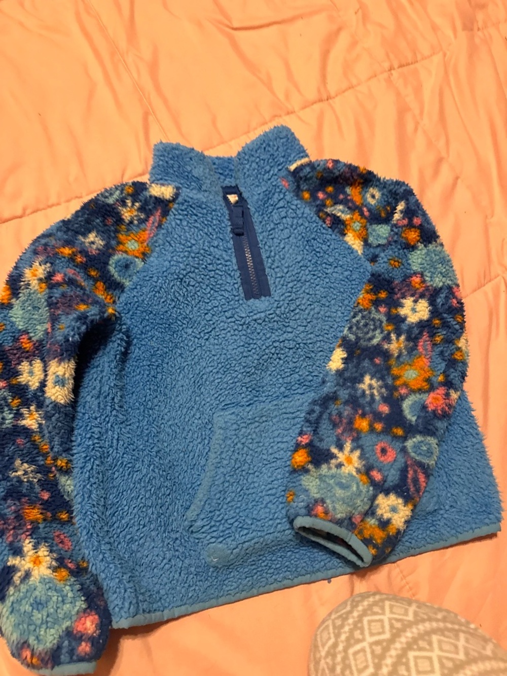 Kids Blue Floral Sherpa Jacket cat and Jack girls size 10/12 sherpa pullover w